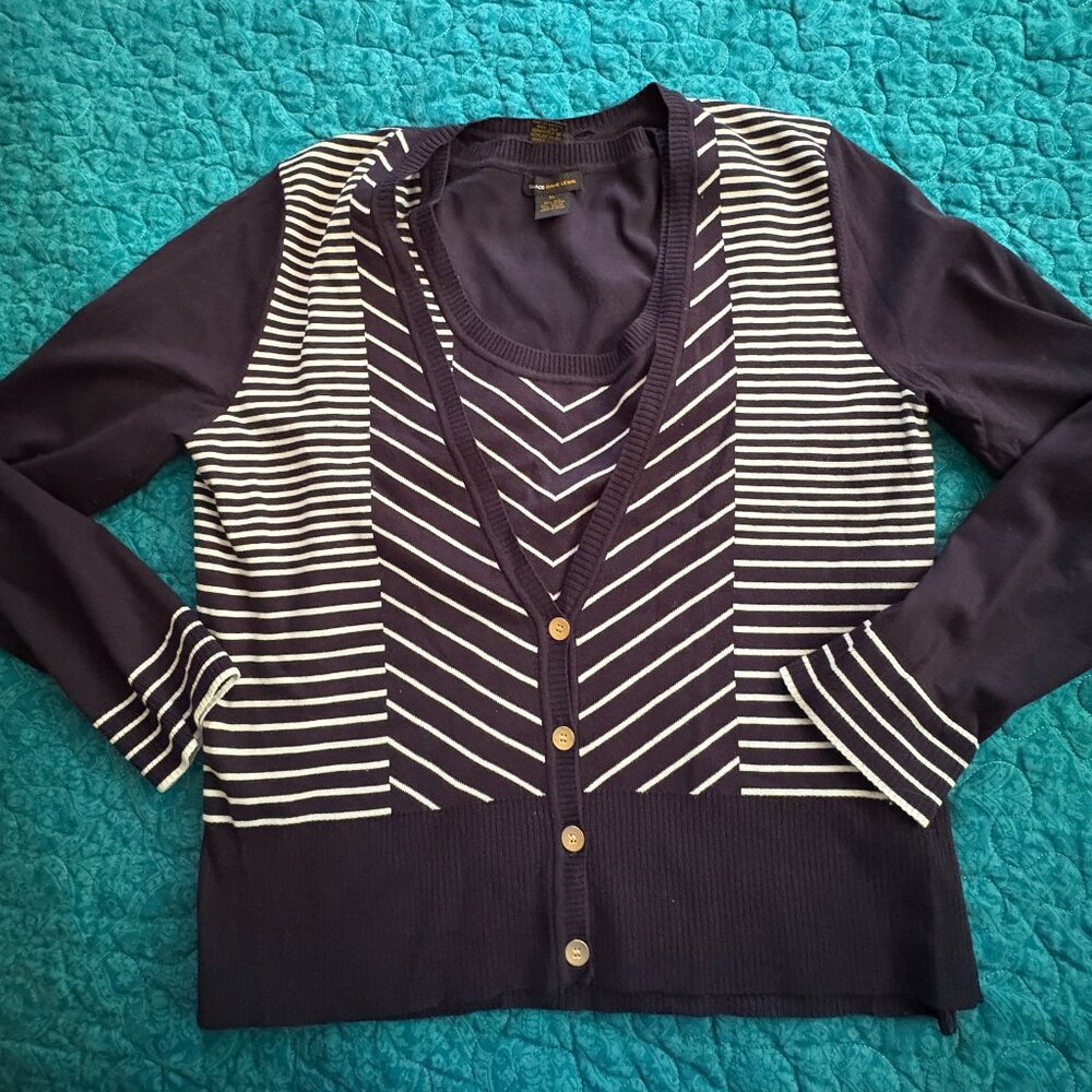 Set of 2 pieces Grace Dane Lewis Knit Dark Blue with Stripes Top Size XL